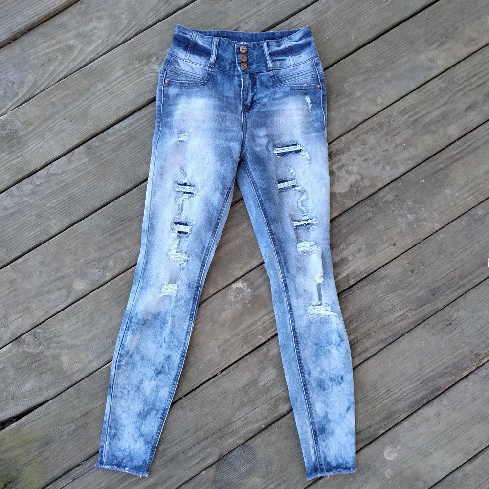 SOLD - High Rise Acid Wash Skinny Jeans